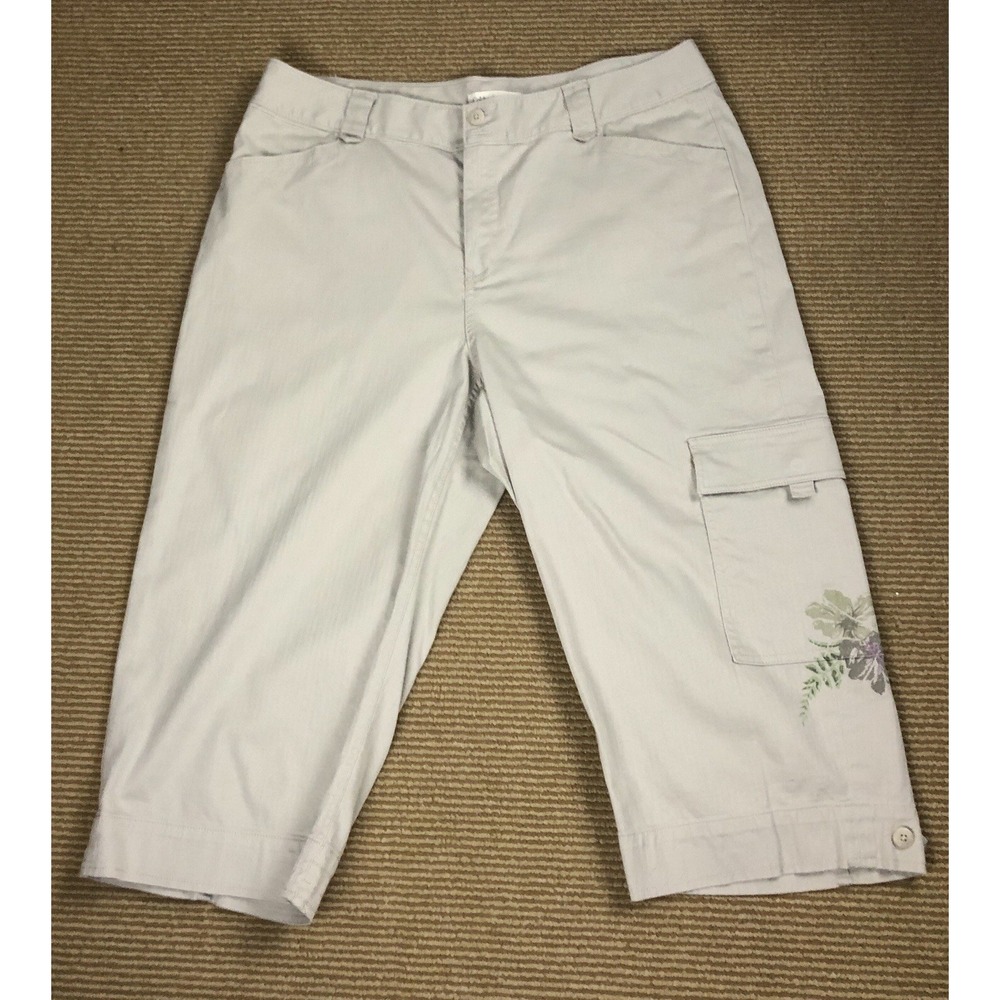 Coldwater Creek size 14 Capri cargo Beige Outdoors pants Colorful Floral Details